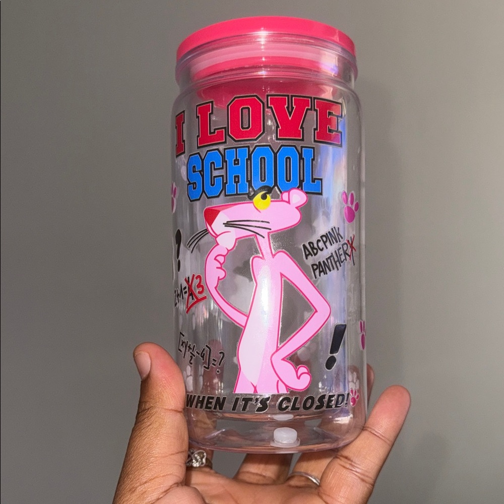 Pink Panther 'I Love School' Pink Travel Tumbler